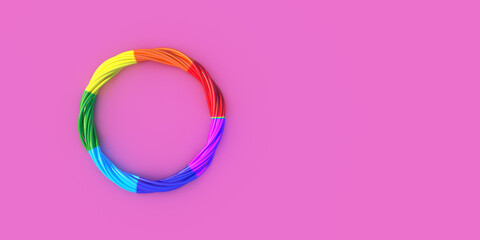 Circle round red green yellow purple blue orange rainbow colorful pink violet background copy space symbol gay pride lesbian lgbtq+ homosexual,bisexual right love human marriage freedom.3d render