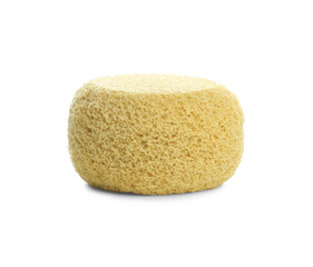 New yellow bath sponge on white background