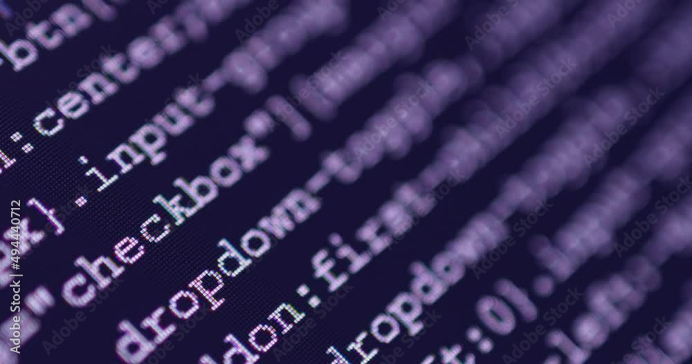 Leinwandbilder 4K Close up shot programming tag coding on screen. Background concept for programming and coding web development.
