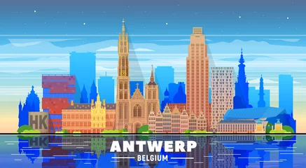 Vlies Fototapete Antwerpen Antwerp (Belgium) skyline with panorama in white background. Vector Illustration. Business travel and tourism concept with modern buildings. Image for presentation, banner, web site.