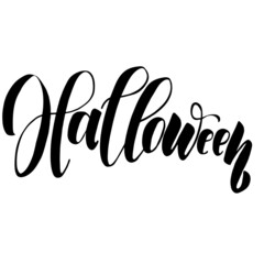 Halloween brush pen lettering.
Hand lettering.
Hand drawn monocolor vector lettering.