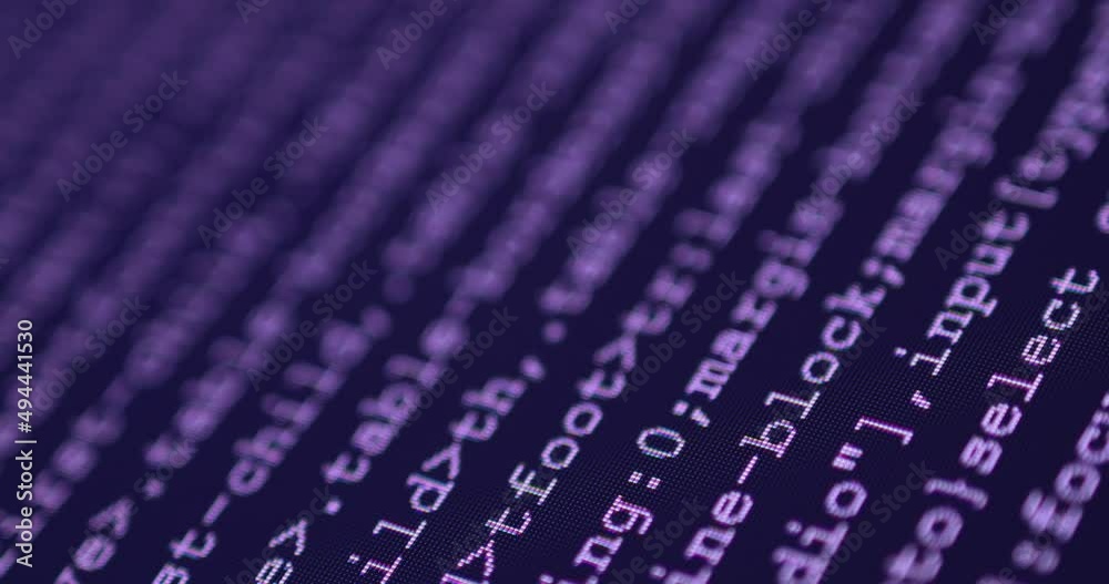 Fototapete 4K Close up shot programming tag coding on screen. Background concept for programming and coding web development.