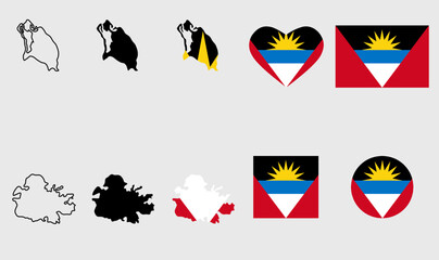 antigua and barbuda map flag icon set