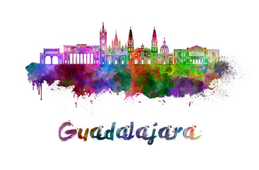 Guadalajara skyline in watercolor