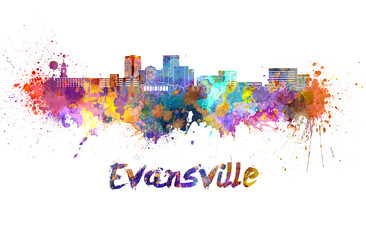 Fototapeta na wymiar Evansville skyline in watercolor splatters with clipping path