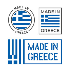 Hellenic Republic made icon set, made in Greece product labels