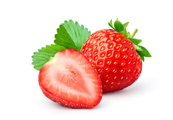 Strawberry with half sliced isolated on white background.