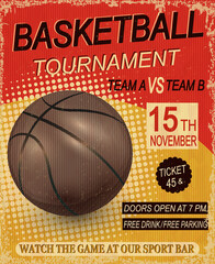 Basketball vintage grunge poster.Basketball Tournament background.