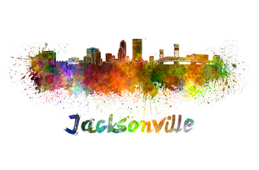 Jacksonville skyline in watercolor