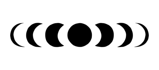 Boho moon phases silhouette. Stages of black astronomical object isolated on white background, vector horizontal illustration © Mariya