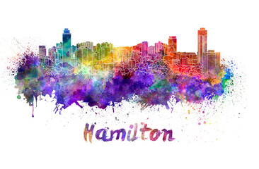 Hamilton skyline in watercolor