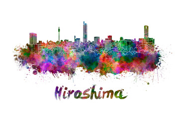Hiroshima skyline in watercolor