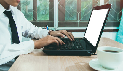 People sitting the chair research course online website and studying learning on a mockup white...