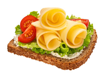 Cheese slices on rye bread isolated on white background
