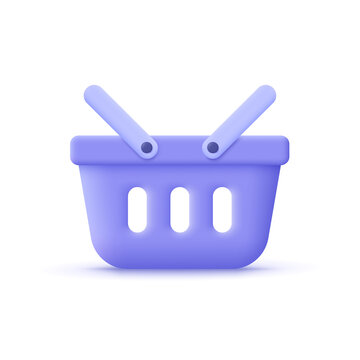 Shopping basket. Grocery shop, online shopping. 3d vector icon. Cartoon minimal style.