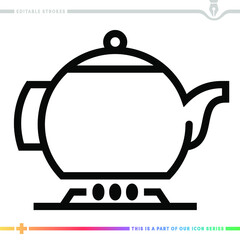 Line icon for tea pot illustrations with editable strokes. This vector graphic has customizable stroke width.