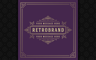 Vintage logo elegant flourishes line art graceful ornaments victorian style vector template design