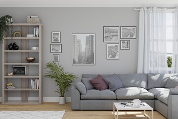 Modern scandinavian living room interior 3d render
