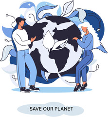 Save our planet ecological metaphor Earth day, love for native home. Sustainable gardening renewable energy. Caring for nature protecting environment stop air and water pollution, rational consumption