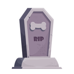 Pet gravestone, animal funeral with foot print in cartoon style isolated on white background. 