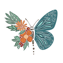 Symbol of spring butterfly moth decorated with spring flowers, illustration vector