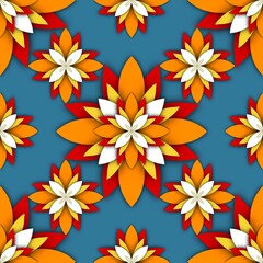 Fototapeta na wymiar Effect drawing of digital flowers on blue background. Seamless pattern for cloth, wrapping paper, cover skin.