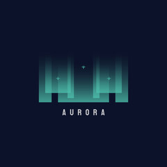 Green aurora borealis modern northern lights sky aurora and stars logo vector design template