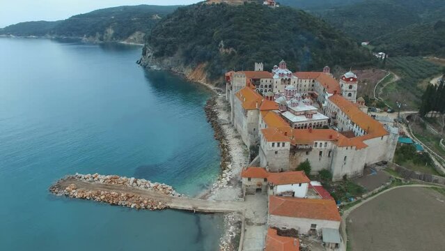Esphigmen monastery at Mount Athos in Autonomous Monastic State of the Holy Mountain, Chalkidiki, Greece.
