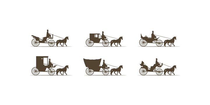 Set of vector horse drawn carriage old style. vector illustration.