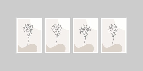 Set of Abstract Flowers Minimalist Line Art Poster vector illustration design