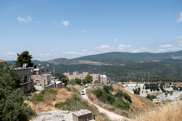 Tsfat, Israel - June 10, 2021: View of the anciend cemetery and the environs of Safed, Israel