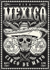 Mexican skull in sombrero poster