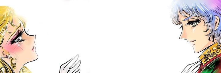 70年代少女漫画かっこいい王子様を見つめる金髪緑の瞳のお姫様と吹き出しのイラスト