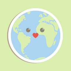 Hand drawn vector of cute Earth with lovely face isolated on cream background.