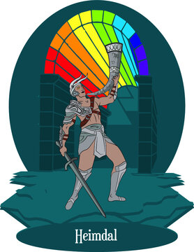 Isolated vector illustration of Nordic mythological god Heimdal, norse rainbow god