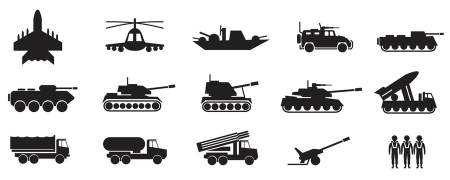 War Transport Icon Sign Symbols Set