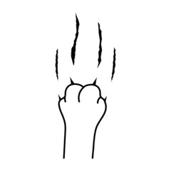 The cat's paw scratches the skin with sharp claws. Traces from the sharp claws of a cat, tiger, bear, dinosaur and other predators. Black outline isolated on white background. Vector