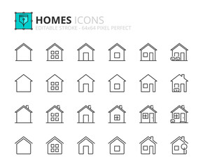 Simple set of outline icons about home and real estate.