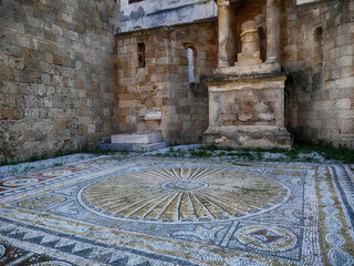 Beautiful view of an old mosaic floor in the Palace of the Grand Master on the island of Rhodes