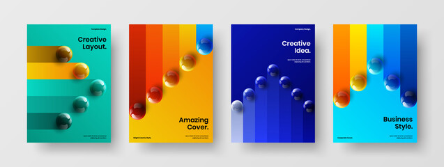 Multicolored annual report A4 vector design illustration bundle. Fresh realistic balls postcard layout composition.