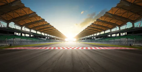 Rugzak Avondscène asfalt internationale racebaan met start- of eindlijn. 3D-rendering © Image Craft