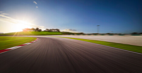 Sunset motion blurred race track.