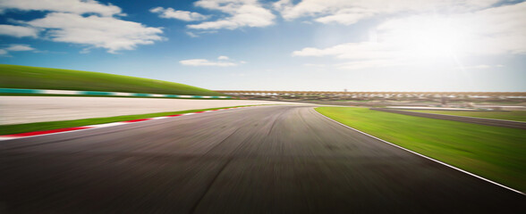 Panorama motion blurred race track. - obrazy, fototapety, plakaty