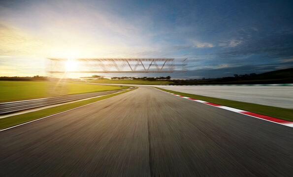 Motion blur race track during sunset.