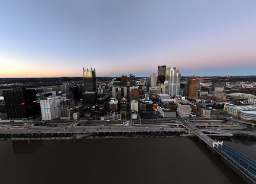 Beautiful View Of The Pittsburgh Cityscape With A Cloudless Sky Background