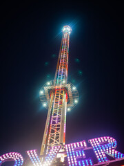 Night shot of a illuminated hangover tower