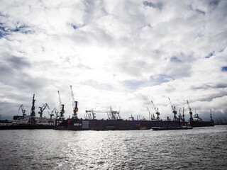 Fototapeta premium Hamburg Harbour with backlight