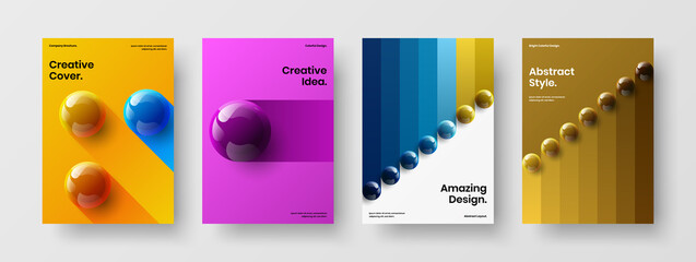 Minimalistic 3D spheres front page illustration set. Premium corporate cover A4 vector design concept composition.