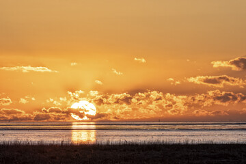 Beautiful view of sunset at the North Sea coast in Cuxhaven