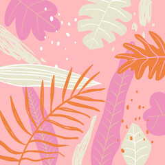 Fototapeta na wymiar Colorful summer card,background design with botanical,leaves,vector illustration.